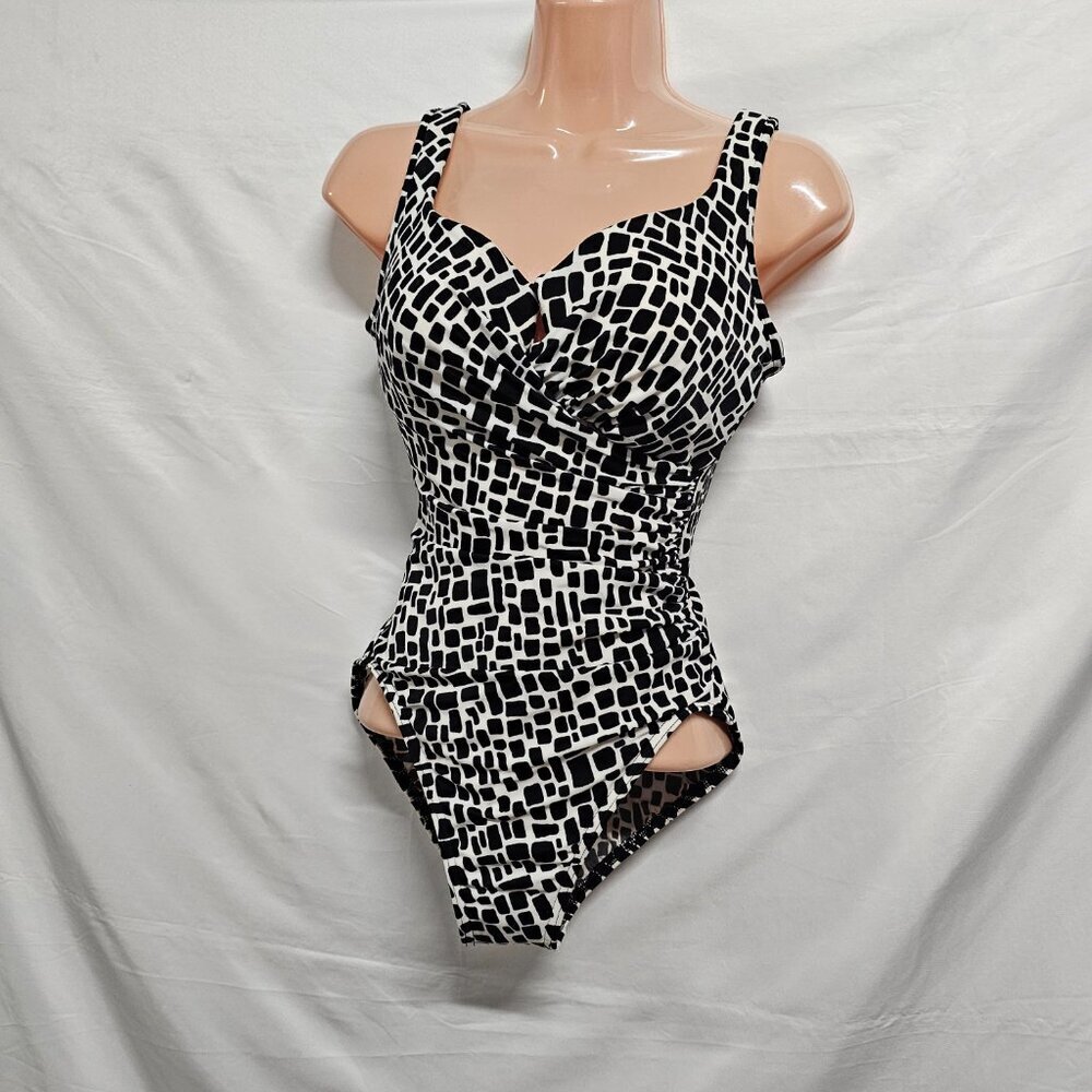 Miraclesuit Escape One Piece Swimsuit Women Size 10 Black White U Wire - Picture 12 of 14